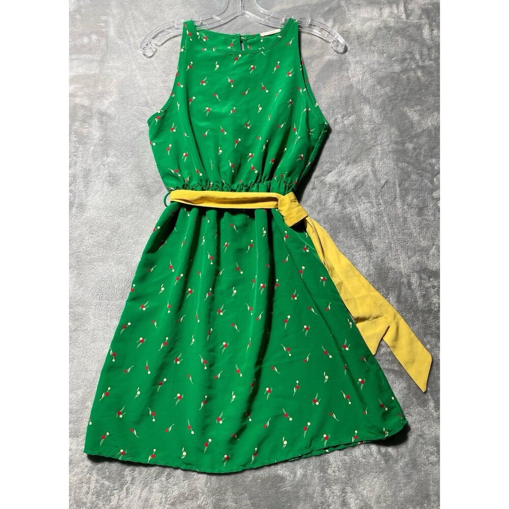 Everly Abstract Design Sleeveless Dress With Yellow Ribbon Belt Size S